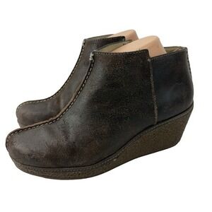 Olukai Humu Womens Size 8 Brown Leather‎ Wedge Ankle Boots Side Zip